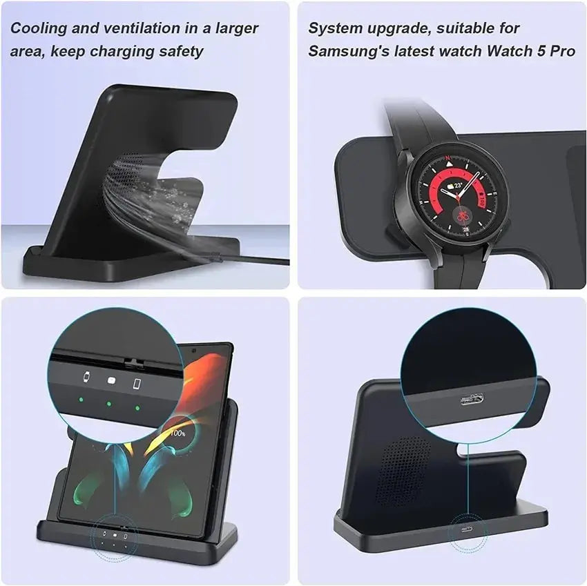 3-in-1 kabellosen Induktionsladegerät für Android/Samsung 15W fähig Schnellladestation - Raffiniertedinge 3-in-1 kabellosen Induktionsladegerät für Android/Samsung 15W fähig Schnellladestation - Raffiniertedinge